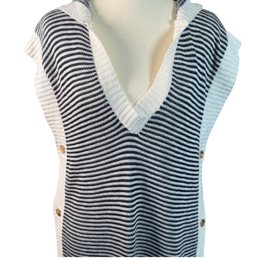 Cynthia Rowley Nautical Striped Knit Poncho Women One Size Blue White Hooded